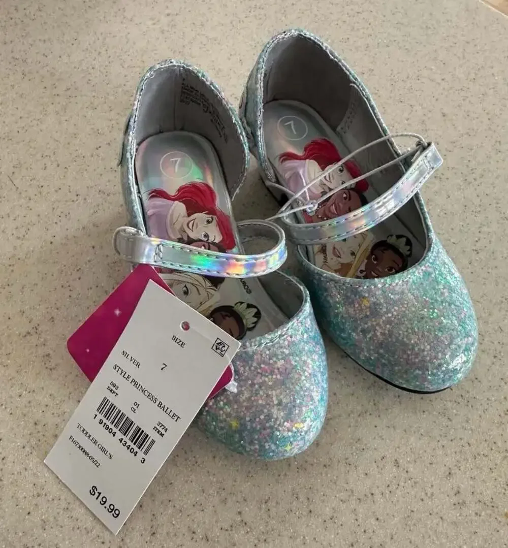 Disney Princess Toddler Girls' Silver Glitter Ballet Dress Shoes